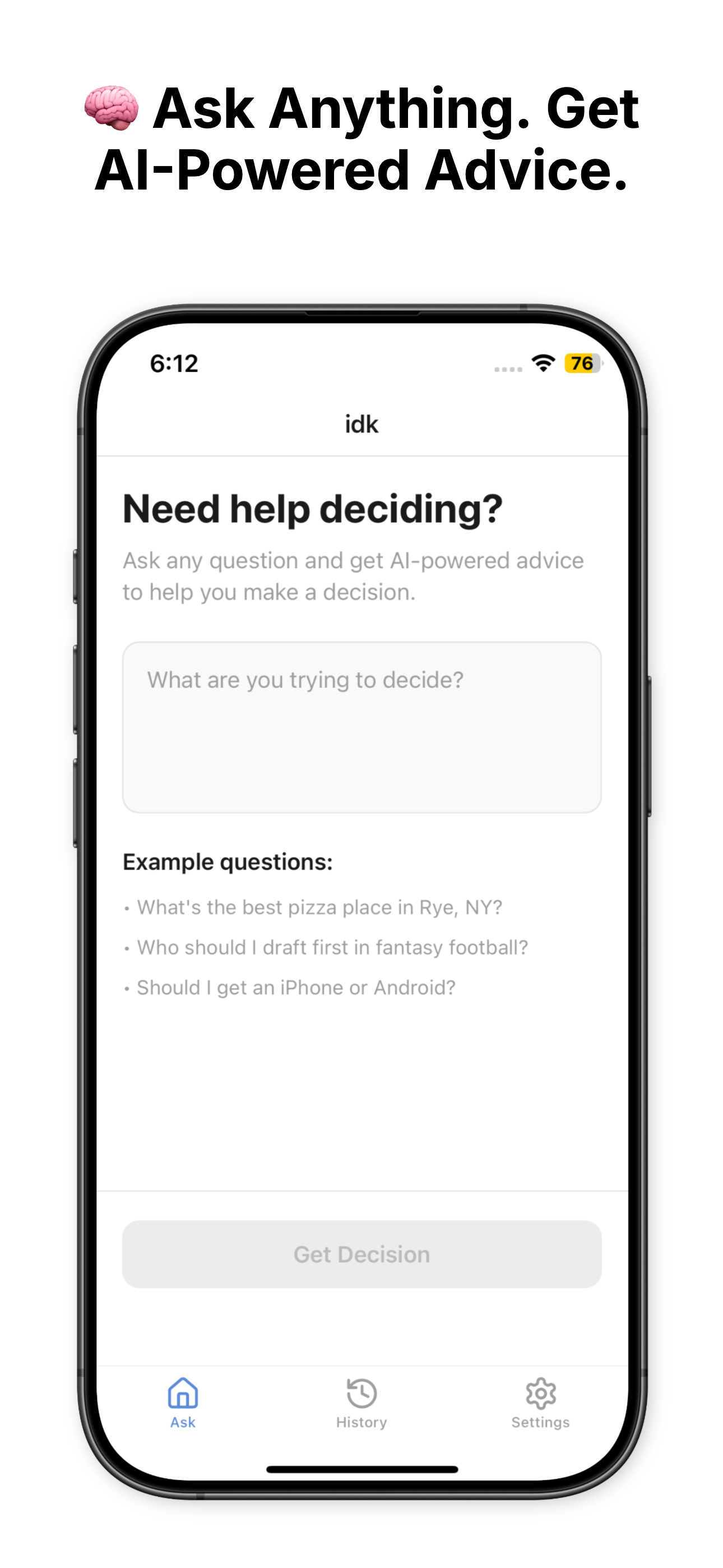 idk AI Decision Maker App Screenshot